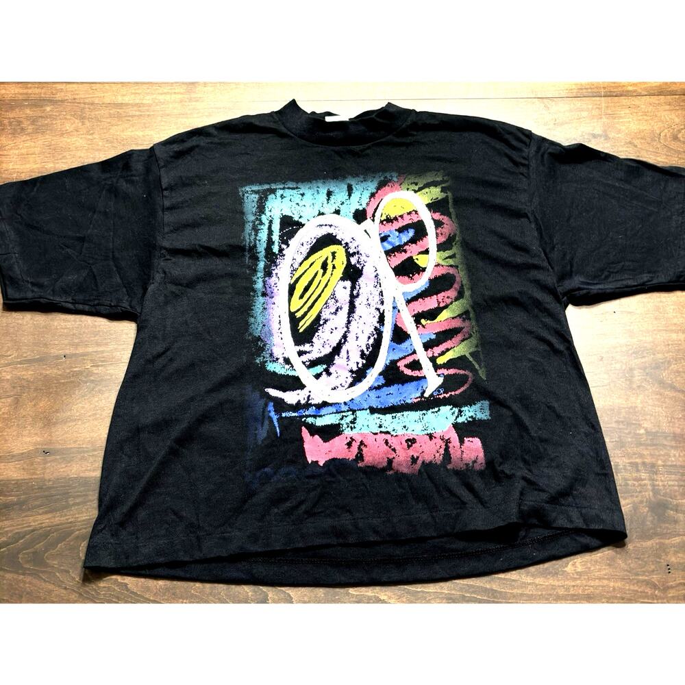 VTG OP Ocean Pacific Womens Neon Short Sleeve Shirt Mock Neck 90s Single Stitch